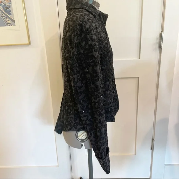 Vintage RALPH LAUREN Silk Blend Exquisite Beaded Smokey Black Button Blazer M